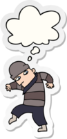 cartoon sneaking thief and thought bubble as a printed sticker png