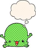 cartoon frog and thought bubble in comic book style png