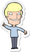 sticker of a cartoon grinning man with idea png