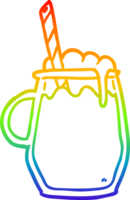 ligne de gradient arc-en-ciel dessinant un verre de root beer avec de la paille png