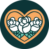 tattoo style icon of a heart and flowers png