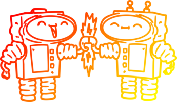 warm gradient line drawing cartoon robots connecting png
