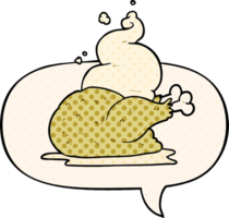 cartoon whole cooked chicken and speech bubble in comic book style png