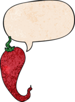 cartoon chili pepper and speech bubble in retro texture style png