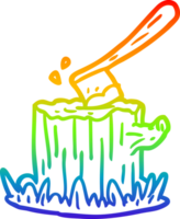 rainbow gradient line drawing axe stuck in tree stump png