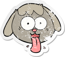 distressed sticker of a cartoon dog face panting png