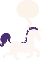 cartoon unicorn and speech bubble in retro style png