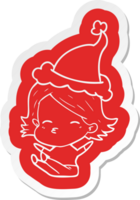 cartoon  sticker of a woman sitting wearing santa hat png