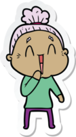 sticker of a cartoon happy old lady png