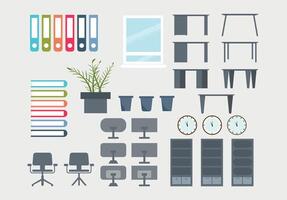 Vector collection of modern trendy flat business and office furniture icons.