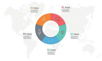 Circular element with five round paper. Concept of cyclic business process with 5 stages.  Minimal infographic design template. vector