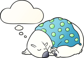 cartoon polar bear sleeping and thought bubble in smooth gradient style png