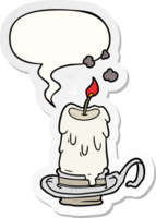 cartoon old spooky candle in candleholder and speech bubble sticker png