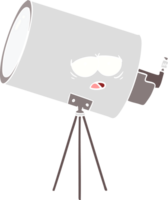 télescope ennuyé de dessin animé de style plat couleur avec visage png