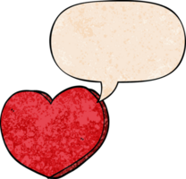 coeur d'amour de dessin animé et bulle de dialogue dans un style de texture rétro png