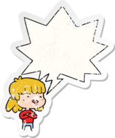 cartoon girl sticking out tongue and speech bubble distressed sticker png