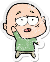 distressed sticker of a cartoon tired bald man png