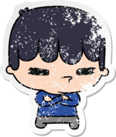 distressed sticker cartoon of a kawaii cute cross boy png