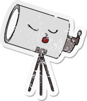 distressed sticker of a cartoon telescope with face png