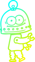 cold gradient line drawing happy carton robot with light bulb png
