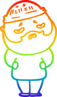 rainbow gradient line drawing cartoon worried man with beard png