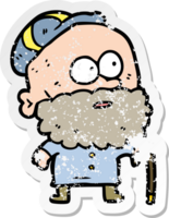 distressed sticker of a cartoon old man with walking stick png