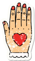 traditional distressed sticker tattoo of a hand png