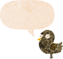 pájaro de dibujos animados y burbuja del habla en estilo retro texturizado png