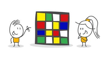 Stick figures. Teamwork. Hand drawn doodle line art cartoon design character. vector