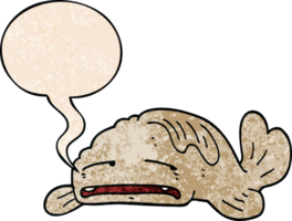 cartoon sad old fish and speech bubble in retro texture style png