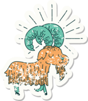 grunge sticker of tattoo style happy goat png