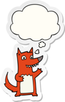 cartoon wolf and thought bubble as a printed sticker png