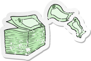 distressed sticker of a cartoon money blowing away png