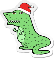 pegatina de un dinosaurio de dibujos animados con sombrero de navidad png