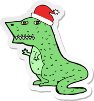 autocollant d'un dinosaure de dessin animé au chapeau de noël png