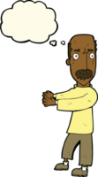 cartoon balding man explaining with thought bubble png