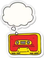 cartoon old tape cassette and thought bubble as a printed sticker png