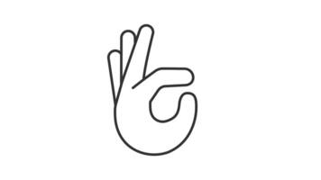 Line animation of OK gesture icon. Hand Gesture. Loop HD video. transparent background. Outline motion graphic animation video