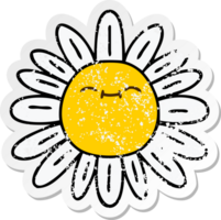 distressed sticker of a quirky hand drawn cartoon flower png