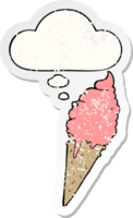 cartoon ice cream and thought bubble as a distressed worn sticker png