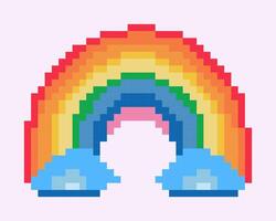 Rainbow and cloud pixel art isolated on background. Colorful cartoon vector illustration