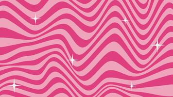 Cute pinky abstract background in barbie core 2000s style. Trendy psychedelic retro style backdrop. Waves, swirl, twirl and stars pattern. Twisted distorted vector texture. Y2k aesthetic design