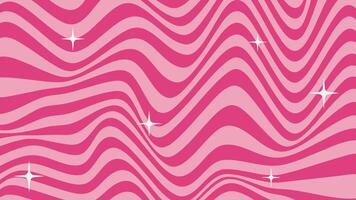 Cute pinky abstract background in barbie core 2000s style. Trendy psychedelic retro style backdrop. Waves, swirl, twirl and stars pattern. Twisted distorted vector texture. Y2k aesthetic design