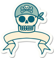 pegatina de tatuaje con pancarta de calavera pirata png