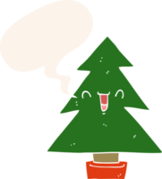 cartoon christmas tree and speech bubble in retro style png