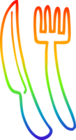 rainbow gradient line drawing cartoon knife and fork png