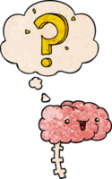 cerveau curieux de dessin animé et bulle de pensée dans le style de motif de texture grunge png