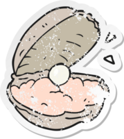 retro distressed sticker of a cartoon oyster with pearl png