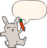 cartoon rabbit and carrot and speech bubble in comic book style png