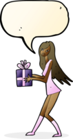 cartoon fashion girl with present with speech bubble png